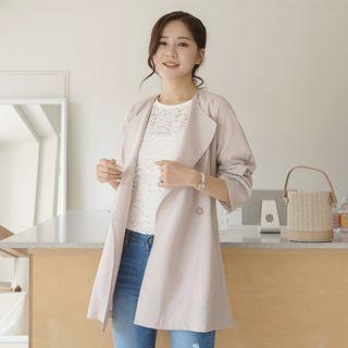 Wing-lapel Button-side Trench Jacket With Sash