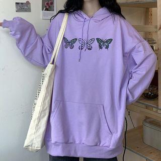 Butterfly Print Long-sleeve Sweatshirt