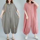 Plaid Short-sleeve With Jumpsuits