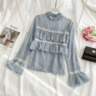 Sequined Ruffle Trim Long-sleeve Top