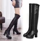 Genuine Leather Chunky Heel Over-the-knee Boots