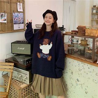Bear Jacquard Sweater Navy Blue - One Size