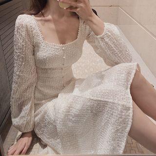 Faux-pearl Long-sleeve Slim-fit Dress