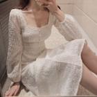 Faux-pearl Long-sleeve Slim-fit Dress