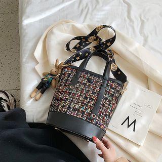 Rabbit Charm Top Handle Tweed Bucket Bag