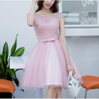 Embellished Cap-sleeve Mini Prom Dress