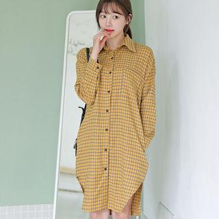 Round-hem Check Shirtdress