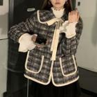 Plaid Tie-neck Button Jacket White & Plaid - Gray & Black - One Size