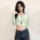 Long-sleeve Button-up Top Green - One Size