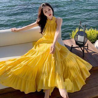 Halter Bow Back Maxi A-line Dress