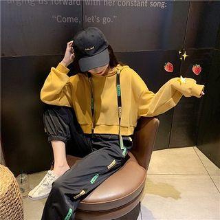 Lettering Strap Crop Hoodie / Lettering-side Harem Pants