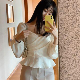 Crepe Wrap Peplum Blouse