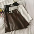 Chain-waistline Faux-leather Mini Skirt