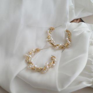 Freshwater Pearl Alloy Hoop Earring 1 Pair - S925 Silver - Gold - One Size