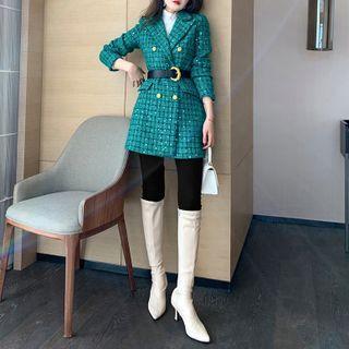 Set: Plaid Double-breasted Blazer + Belt