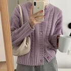 Plain Crew-neck Loose-fit Cardigan