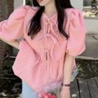 Short-sleeve Plain Top Pink - One Size