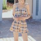 Set: Plaid Lace Up Bikini + Swimshorts