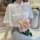 Elbow-sleeve Star Print Sheer Buttoned Blouse