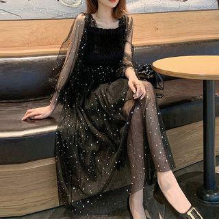 Sparkly Long Sleeves A-line Maxi Dress