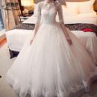 Flower Accent Elbow Sleeve Wedding Ball Gown