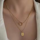 Hoop & Tag Pendant Layered Alloy Necklace Necklace - Double Layer - Gold - One Size