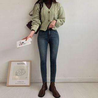 Colored Cropped Cable-knit Cardigan
