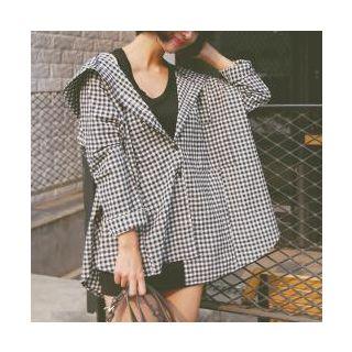 Hooded Long-sleeve Plaid Shirt As Shown In Figure - One Size