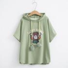 Short-sleeve Embroidered Bear Hooded T-shirt