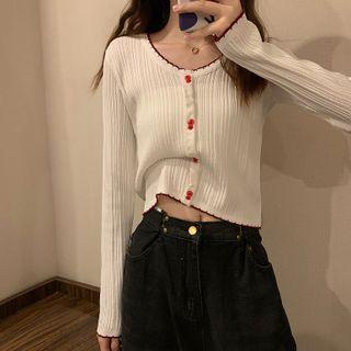 Long-sleeve Plaid V-neck Cardigan