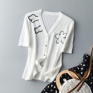 Faux Pearl Floral Embroidered Cardigan