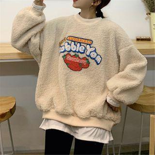 Faux Shearling Strawberry Print Pullover