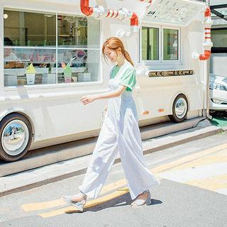 Sleeveless Pinstripe Linen Blend Jumpsuit