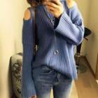 Ribbed Knit Cut Out Shoulder Sweater