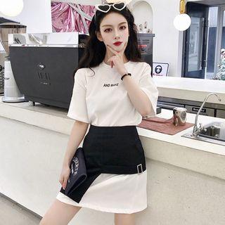 Set Of 2: Short-sleeve T-shirt + Plain A-line Skirt