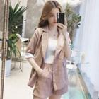 Elbow-sleeve Plaid Double-breasted Blazer Camisole Top / Shorts / Set