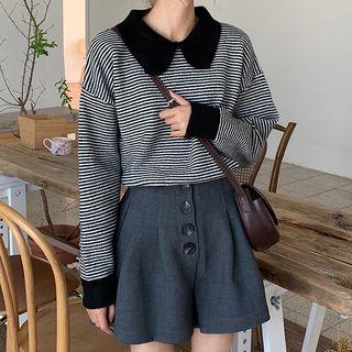 Striped Knit Top / Wide-leg Shorts