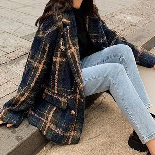 Plaid Double-breasted Wool Coat