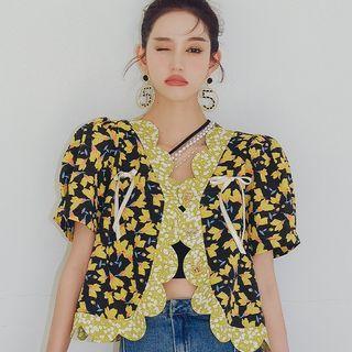 Short-sleeve Floral Cropped Jacket