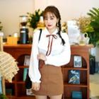 Tie-neck Frill-trim Blouse White - One Size