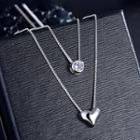 Layered Rhinestone Heart Necklace Silver - One Size