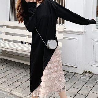 Long-sleeve Ruffled Panel Midi A-line Dress