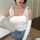 Set: Bow Accent Cropped Camisole Top + Arm Sleeves