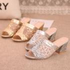 Glitter Chunky-heel Slide Sandals