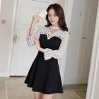 Striped Panel Long-sleeve A-line Dress