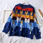 Loose-fit Printed Sweater Blue - One Size