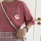Peach Short-sleeve T-shirt / Plaid Pleated Skirt