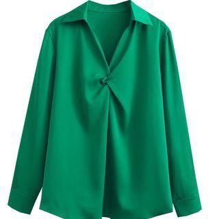 Long-sleeve Twisted Plain Blouse
