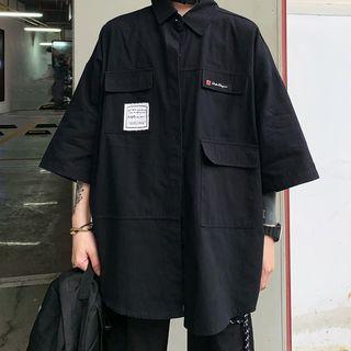 Applique 3/4-sleeve Oversize Shirt