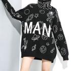 Turtleneck Astronaut Print Sweater Black - One Size